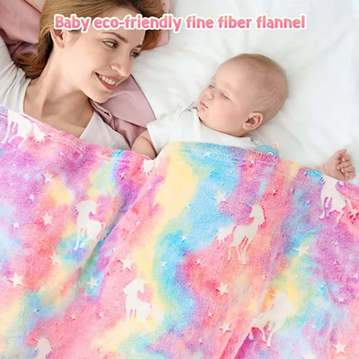 Zauberhafte Einhorn-Kuscheldecke, leuchtend mit Sternen & Herzen; ideales Geschenk für Kinder & Erwachsene.
