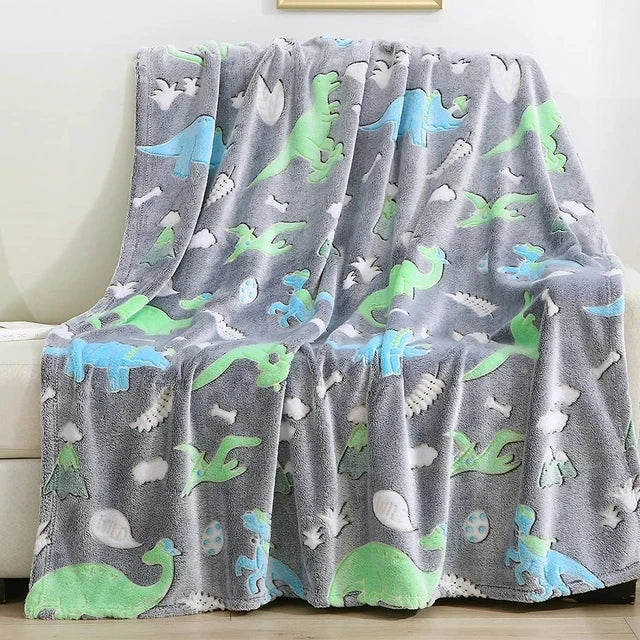 Leuchtende Einhorn-Kuscheldecke für Kinder & Erwachsene; glow in the dark Decke mit Sternen & Herzen.