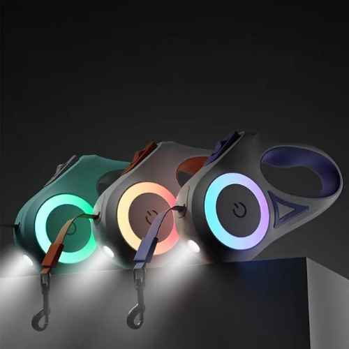 Leuchtende Hundeleine mit LED & Taschenlampe für sichere Spaziergänge bei Nacht und gute Sichtbarkeit.