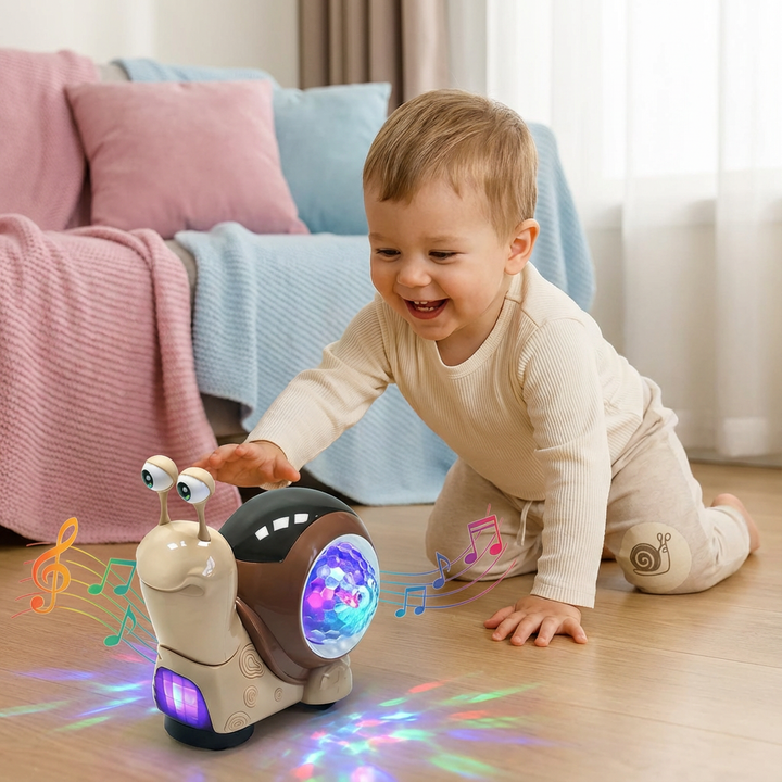 Bunte Krabbel-Schnecke mit Lichtern & Musik, animiert Babys zum Krabbeln & Entdecken.