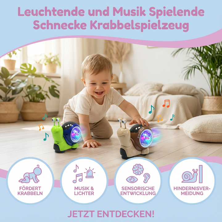 Interaktives Babyspielzeug: Leuchtende Musikschnecke fördert frühkindliche Entwicklung & Sensorik spielerisch.