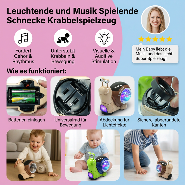 Motorikförderndes Lernspielzeug: Leuchtende Schnecke mit Melodien & Bewegung für neugierige Kleinkinder.