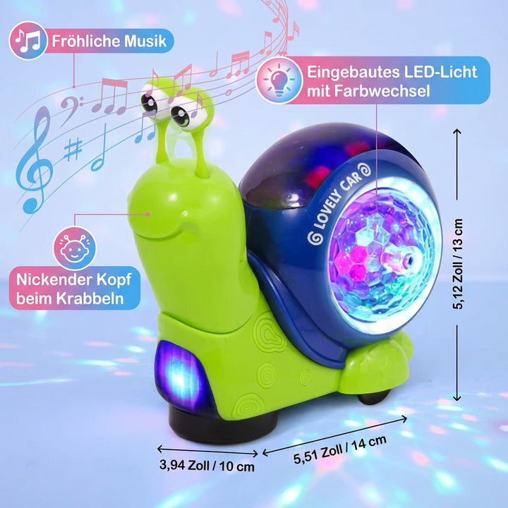 Detailansicht der leuchtenden Krabbel-Schnecke, die Babys mit Musik & Farben zum Spielen anregt.