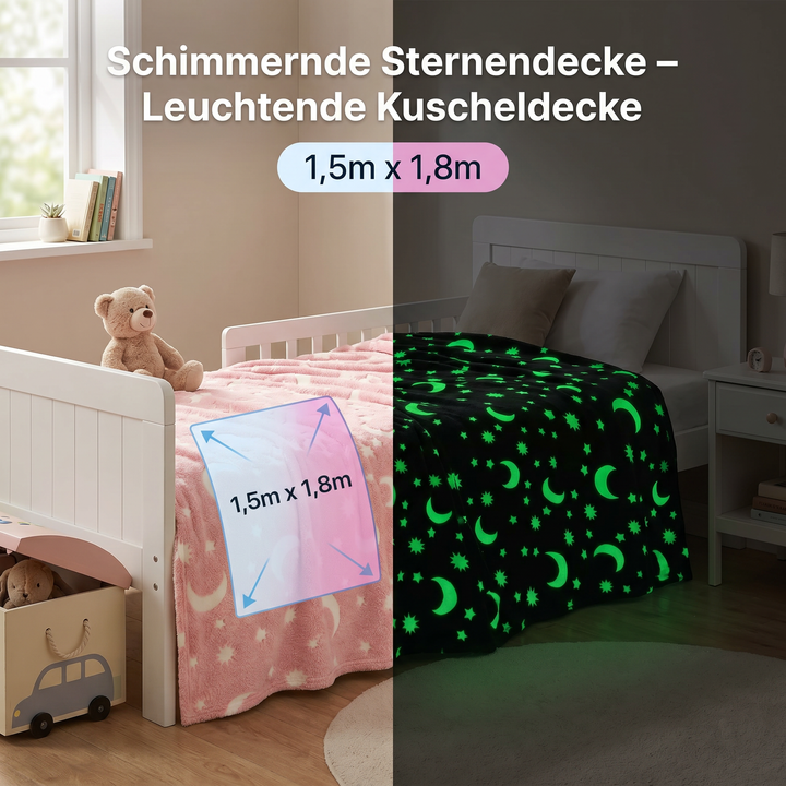 Leuchtende Sternendecke als ideales Geschenk. Flauschig, spendet Geborgenheit, mit Sternen und Mond, glow in the dark.
