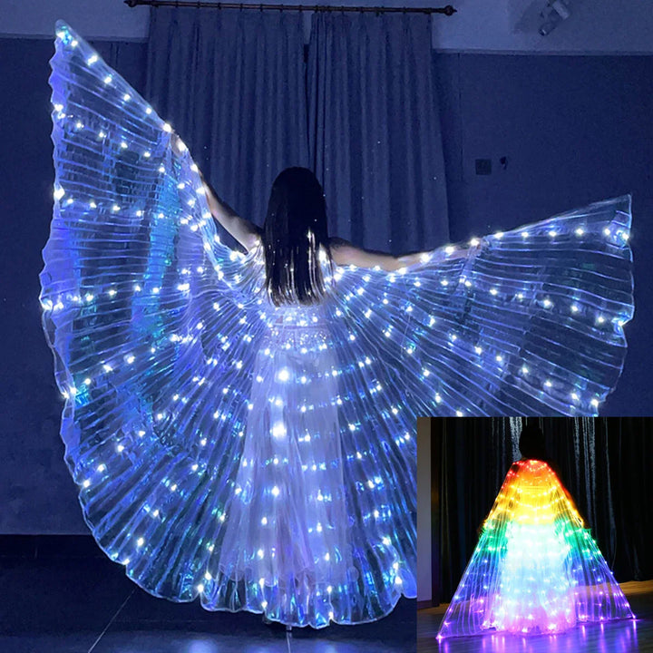 Leuchtende LED-Flügel für Tanzshow, Feen-Umhang mit Teleskopstäben. Ideal für Bühnenoutfits & Kostümpartys.