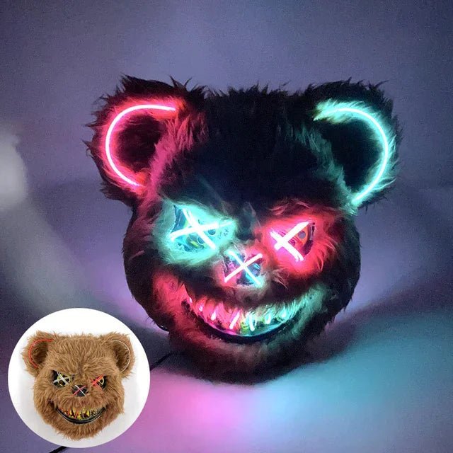 Die LED-Purge-Maske als auffälliges Accessoire für Maskerade, Rave und Festival; futuristischer Look.
