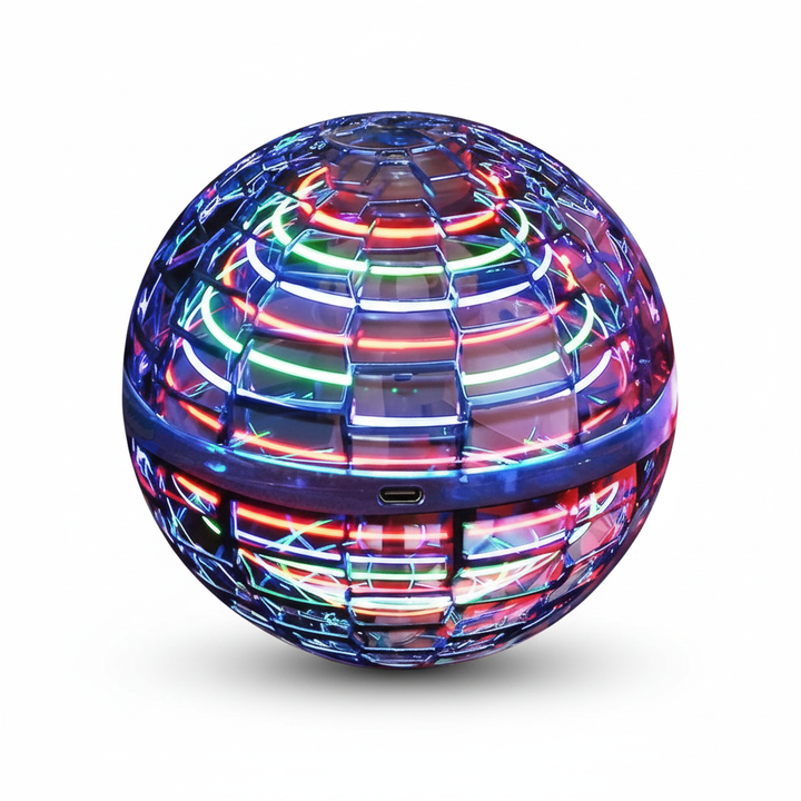 Interaktiver Flugball fliegt 360° und erzeugt dynamische LED-Lichteffekte. Ideal für drinnen und draußen.