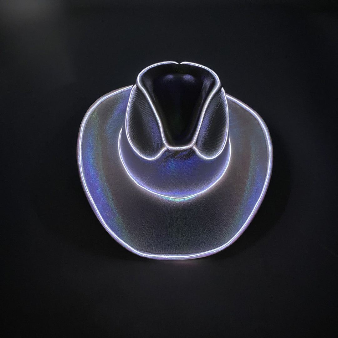 Leuchtender LED-Cowboyhut für Partys & Festivals. Neon Partyhut mit coolen Lichteffekten.