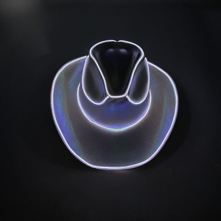 Leuchtender LED-Cowboyhut für Partys & Festivals. Neon Partyhut mit coolen Lichteffekten.