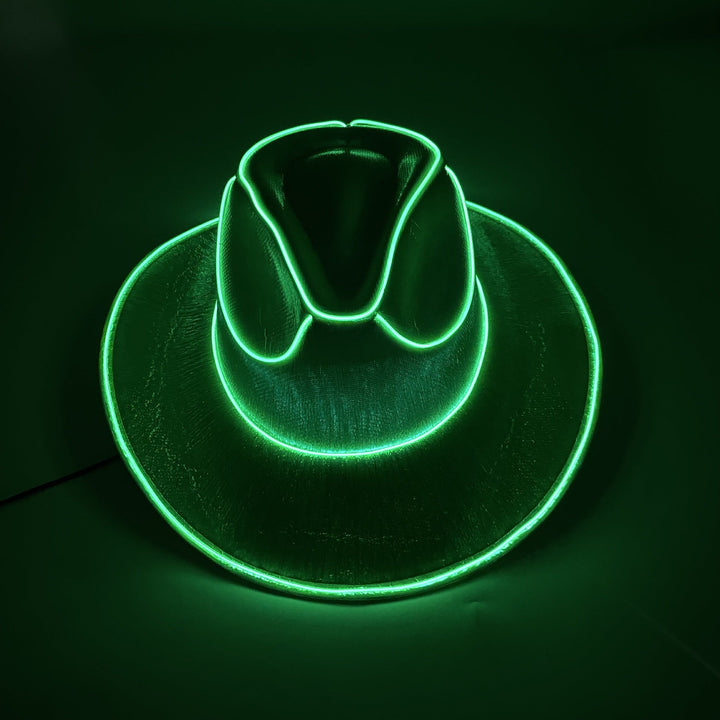 Extravaganter LED-Cowboyhut, ideales Kostüm Accessoire. Neon-Leuchthut für Events.