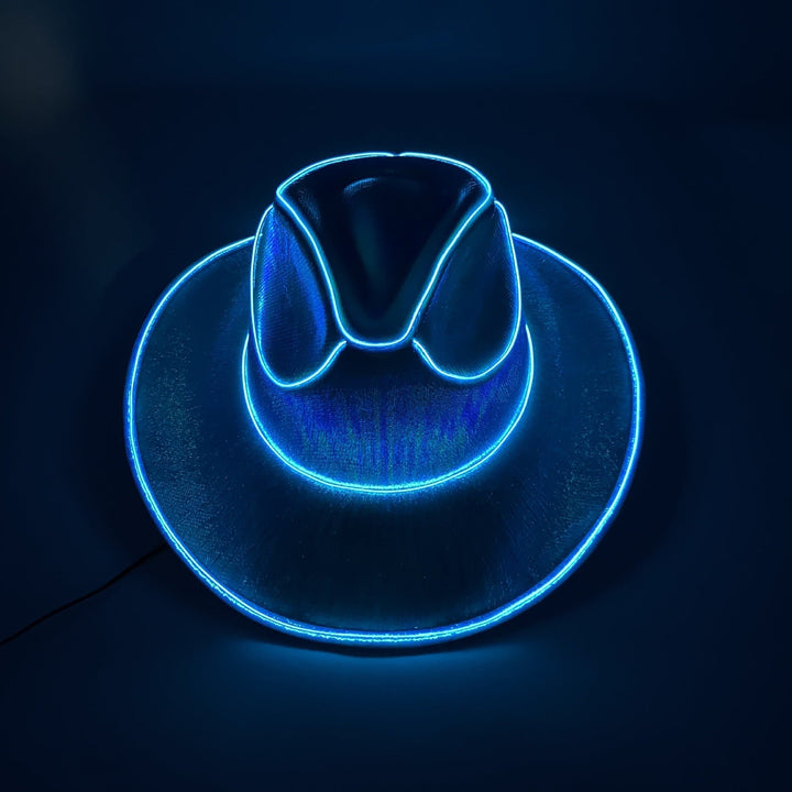 Dynamischer LED-Cowboyhut, auffälliger Partyhut und Kostüm Accessoire mit Neon-Leuchten.