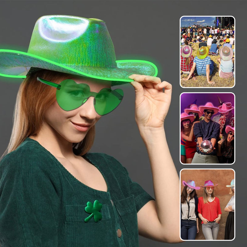 Stylischer LED-Cowboyhut, Unisex Leuchthut als Kostüm Accessoire für Fasching & Events.