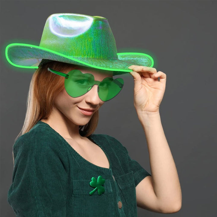 Glitzernder LED-Cowboyhut, Unisex Festival Hut mit Neon-Lichteffekten.