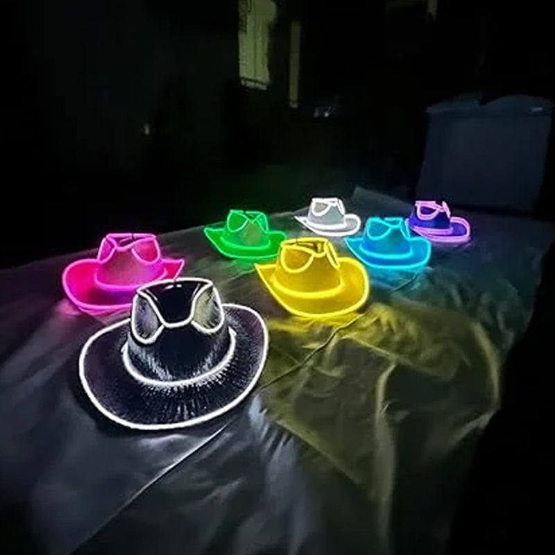Einzigartiger Leucht-Cowboyhut, Unisex LED-Hut für Festivals und Faschingspartys.