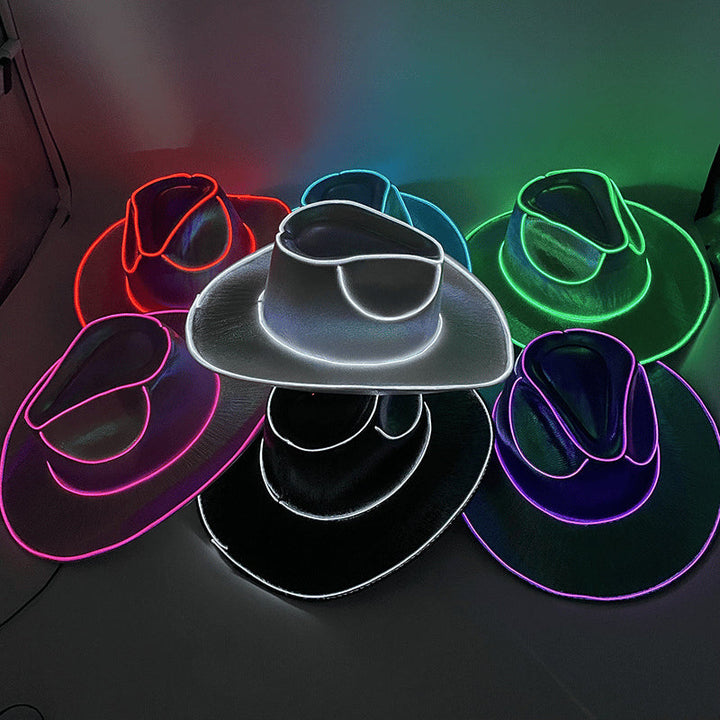 Neon-LED-Cowboyhut, auffälliger Partyhut mit Glitzer & Licht für jede Feier.