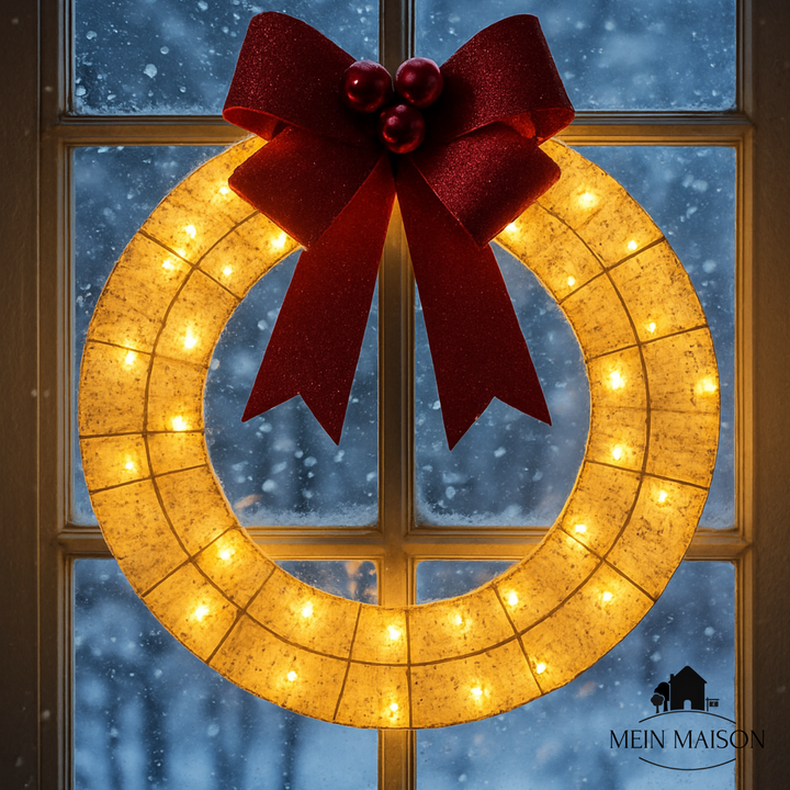 Wetterfester LED-Weihnachtskranz für stimmungsvolle Dekoration an Türen & Fenstern, drinnen & draußen.