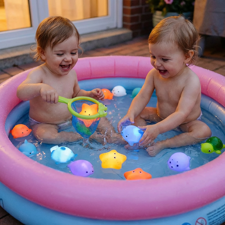 Farbenfrohes, leuchtendes Badespielzeug für endlosen Spaß und Unterhaltung in der Badewanne. Tolles Wasserspielzeug für Kinder.