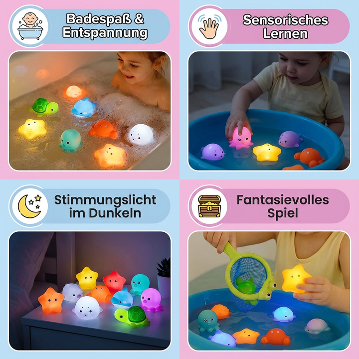 Magisches Badespielzeug mit sanft leuchtenden Lichtern, das die Badezeit für Kinder in ein zauberhaftes Erlebnis verwandelt.