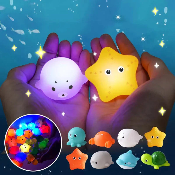 Leuchtendes Wasserspielzeug, das Kinder zum interaktiven Spielen und Entdecken in der Badewanne animiert. Ideal für Kleinkinder.