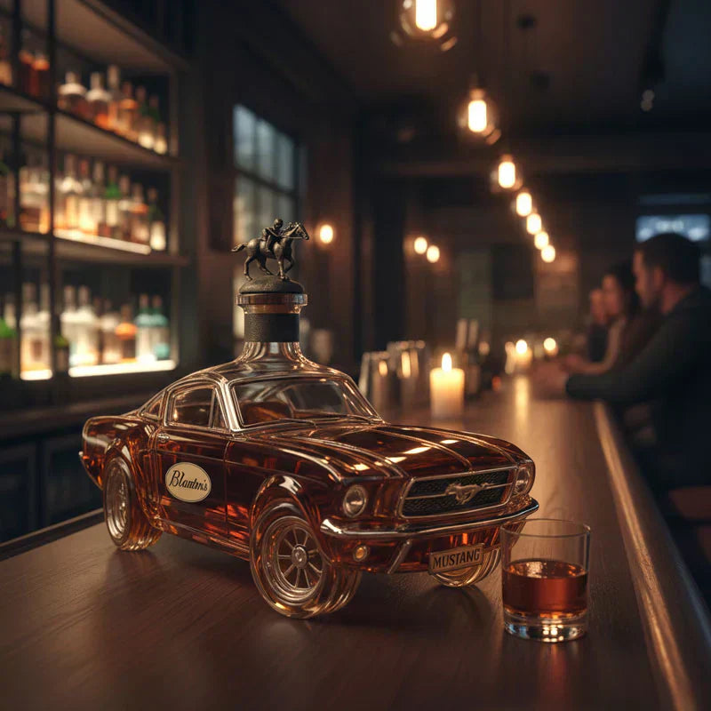 Einzigartige Bronco Whiskykaraffe, eine edle Glasflasche für Whisky-Liebhaber und stilvolles Barzubehör.