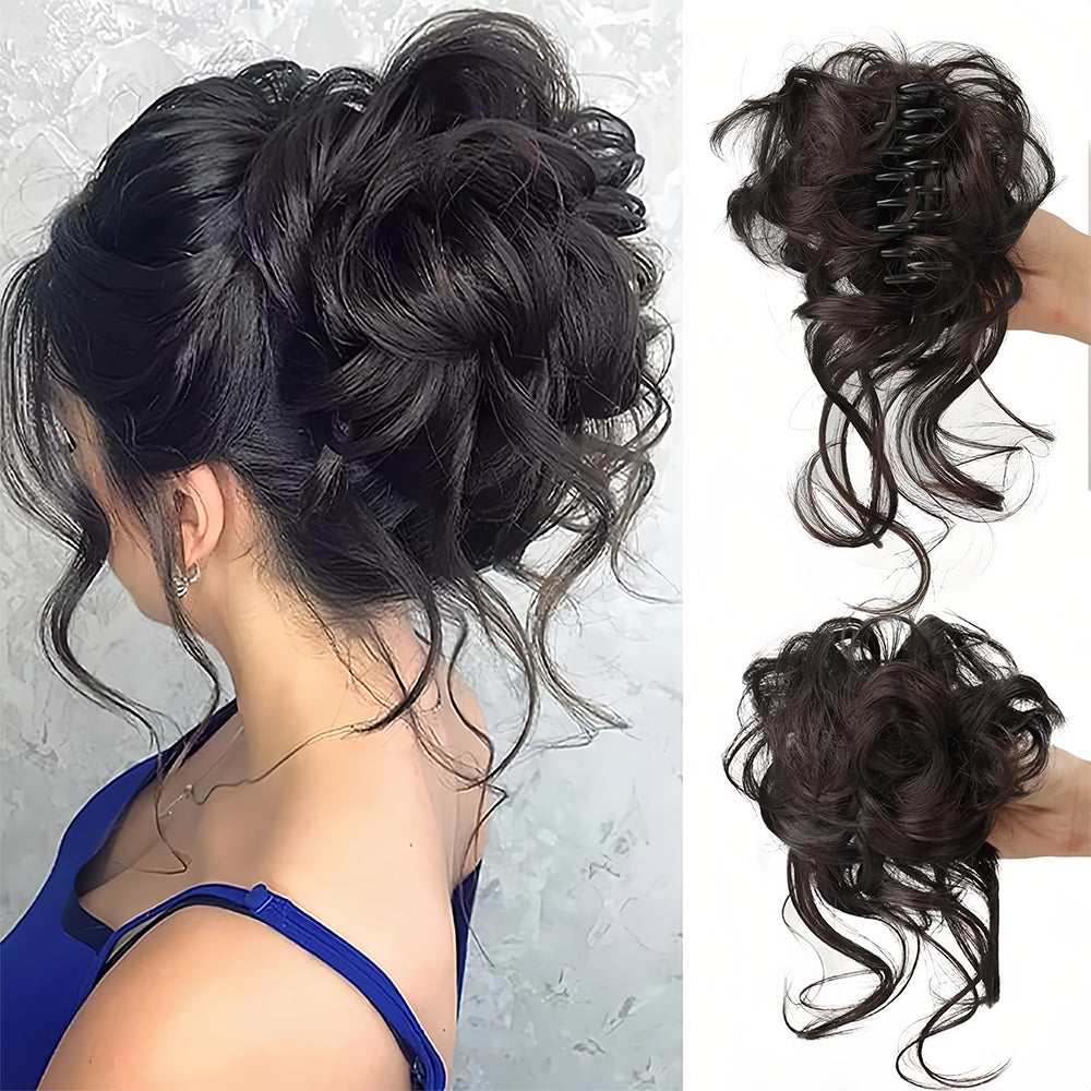 Haarknoten-Kopfstück, lockig & voluminös, perfekt für schnelle, elegante Damenfrisuren.