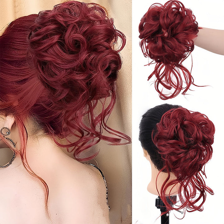 Damen Hochsteckfrisur-Hilfe: lockiges Haarteil für Volumen & einfachen Haarknoten.