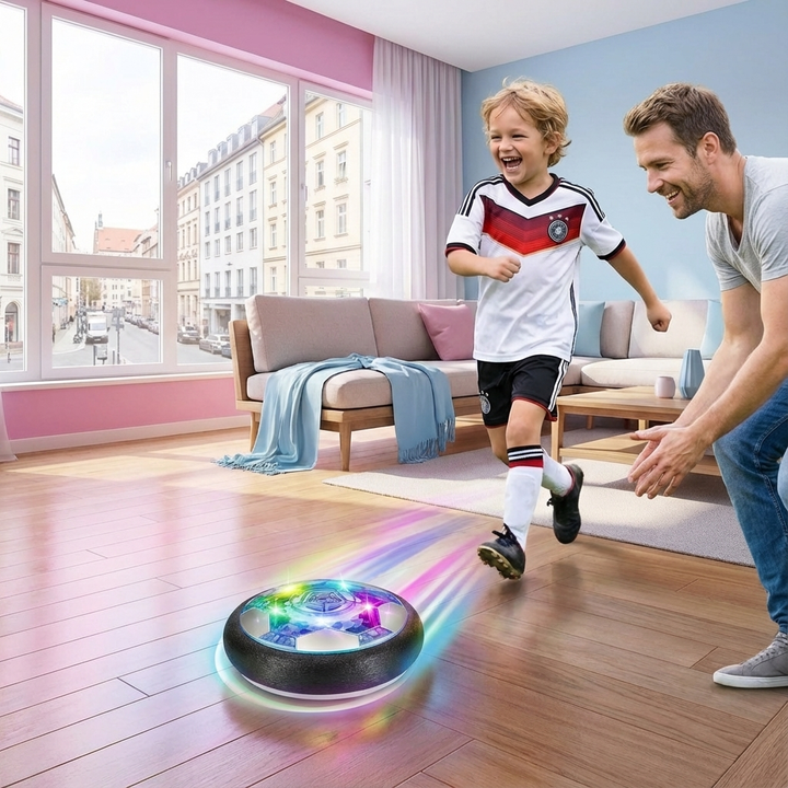 Luftkissenball Indoor-Fußball für Kinder mit LED-Beleuchtung, ideal für sicheres Spielen zu Hause.