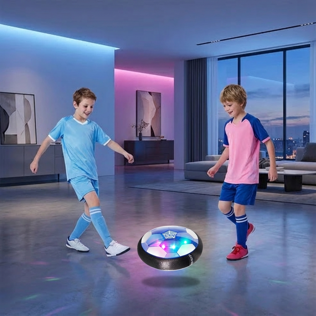 Schwebender Gleitball für Kinder, fördert aktives Spielen und Bewegungsfreude im Wohnzimmer.