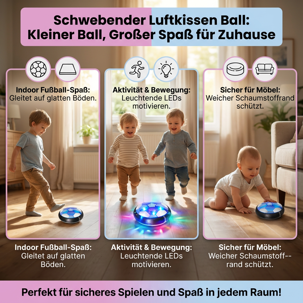 Elektrisches Kinder-Spielzeug: Robuster Luftkissenball mit LEDs, perfekt für Indoor-Fußballspaß.