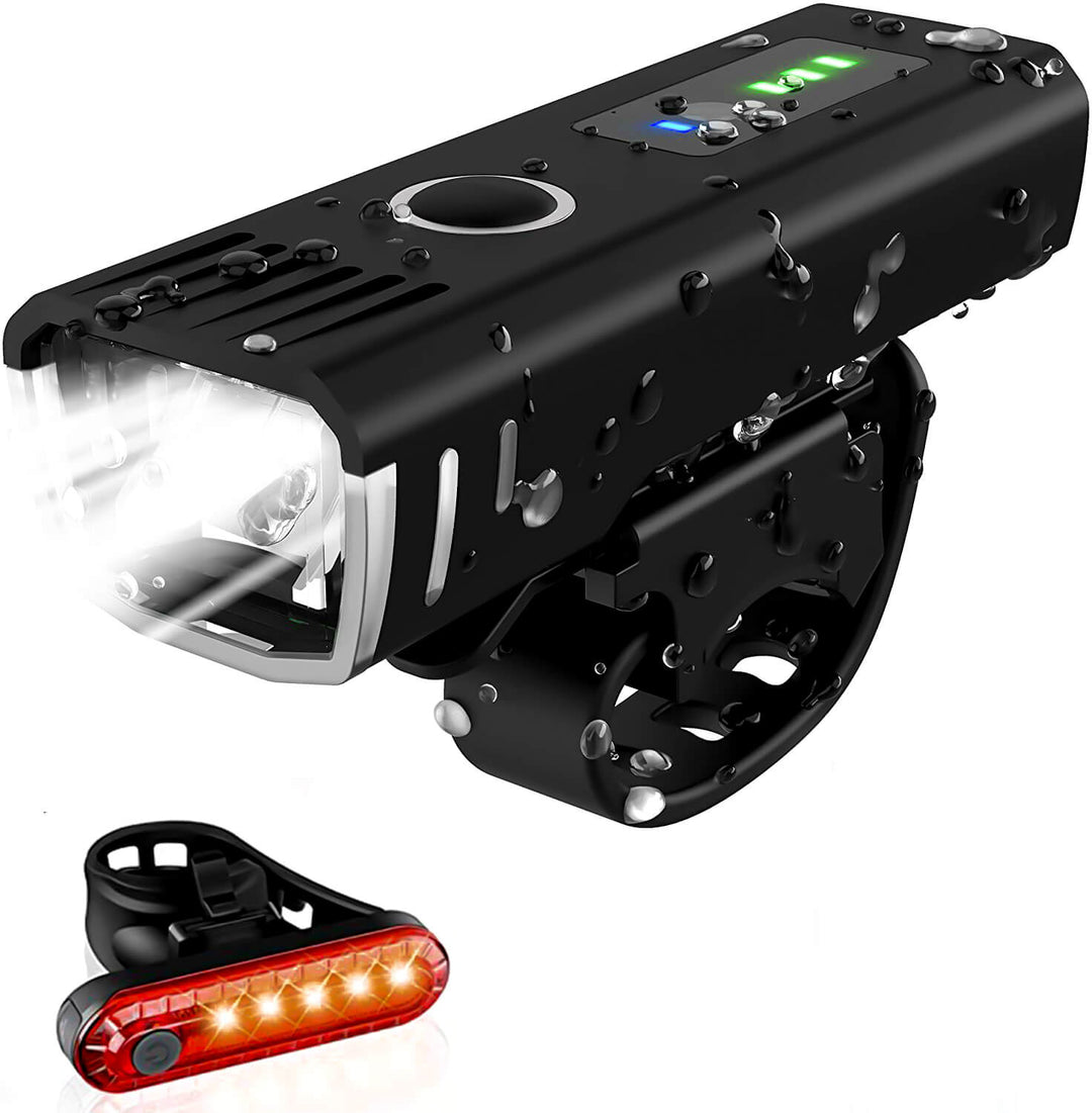 LumenGuard™ Fahrradbeleuchtungsset: Hell, sicher & wetterfest für Radfahrer. USB-wiederaufladbares LED-Fahrradlicht.