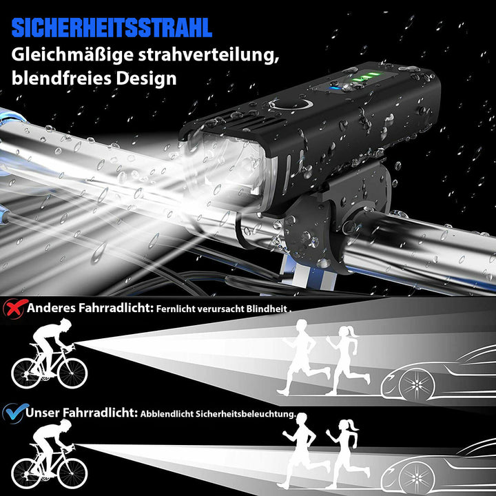 USB-wiederaufladbares Fahrradbeleuchtungsset LumenGuard™: Umweltfreundlich, langlebig & ideal für alle Fahrten.