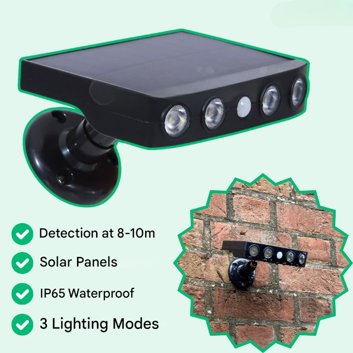 Robuste Lumina Solar-Außenleuchte mit Bewegungssensor für zuverlässige und dauerhafte Gartenbeleuchtung.
