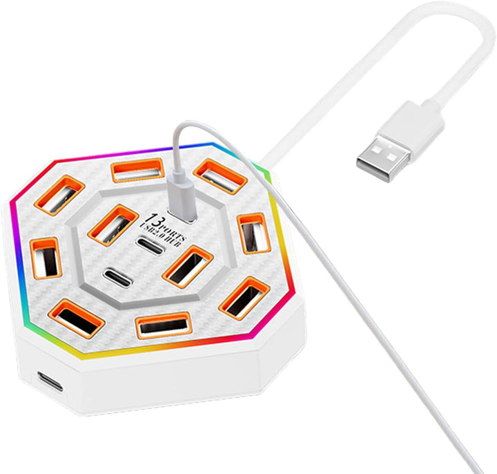 Lumora 13-in-1 Universal Dockingstation mit RGB für erweiterten Laptop-Arbeitsplatz & Produktivität.