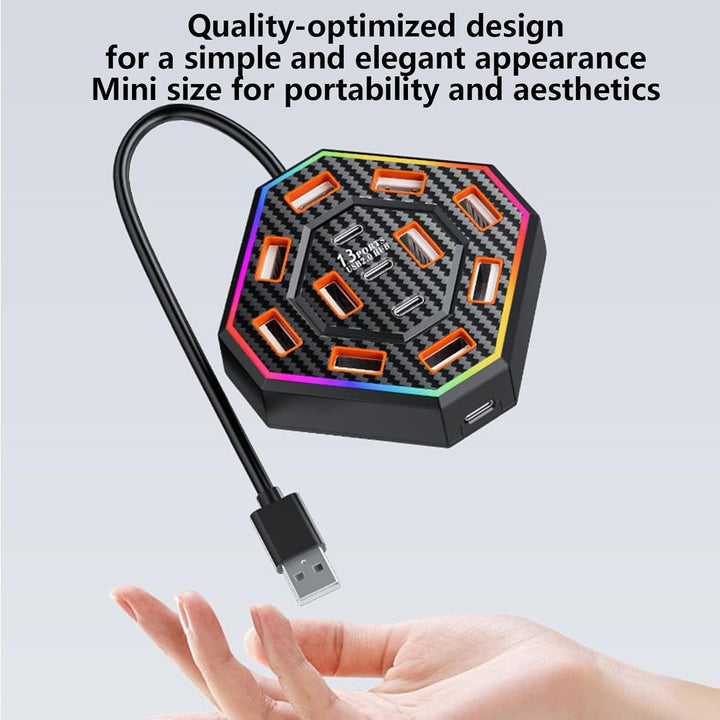 Lumora Universal USB-C Dockingstation 13-in-1 mit RGB für Produktivität & Computerzubehör-Erweiterung.