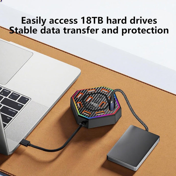 Lumora RGB Dockingstation 13-in-1, USB-C Hub für mehr Produktivität am Schreibtisch & Laptop.