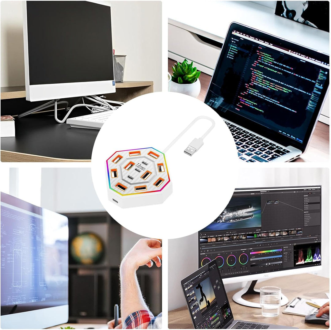 Effiziente Lumora 13-in-1 USB-C Dockingstation mit RGB zur Steigerung der Arbeitsproduktivität.