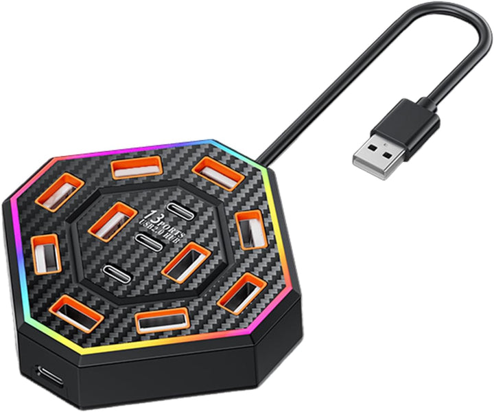 Universelle Lumora Dockingstation 13-in-1 mit RGB-Licht für jeden Laptop & den modernen Arbeitsplatz.