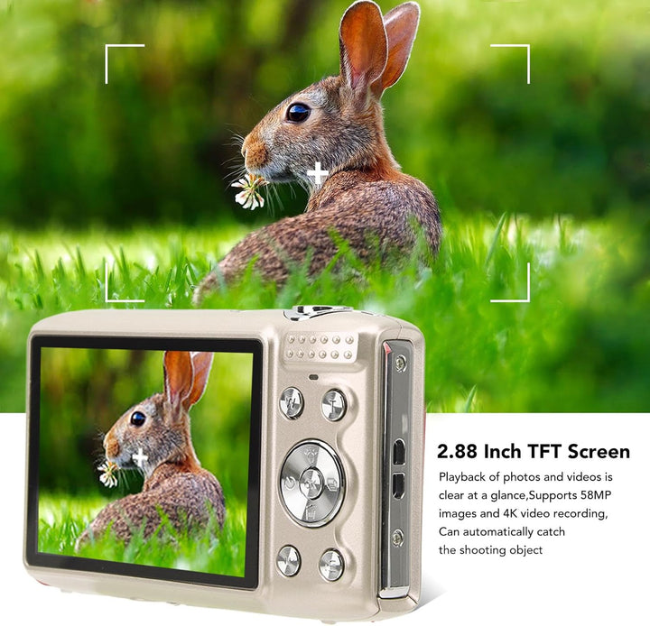 Kompakte Lumora Digitalkamera, perfekt für unterwegs. 58MP Fotos & 4K Videos.