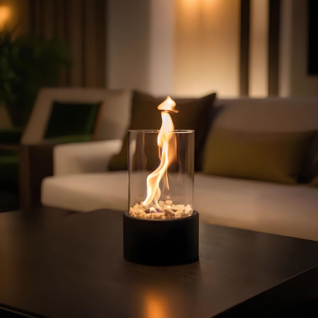 Lumora Öllampe: Elegante Tischlampe aus Glas & Metall für stimmungsvolle Wohnzimmer-Beleuchtung.