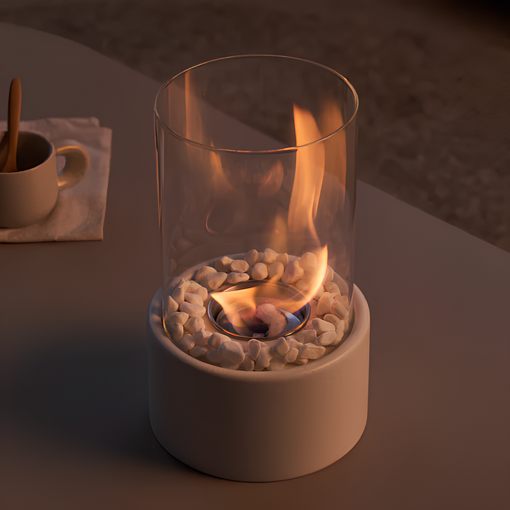 Modernes Design der Lumora Öllampe, schafft gemütlichen Kerzenschein im Schlafzimmerambiente.