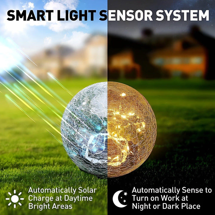 Wasserdichte IP65 Solar Aussenleuchte mit warmweißem Bruchglas-LED, perfekt für Garten, Weg & Terrasse.