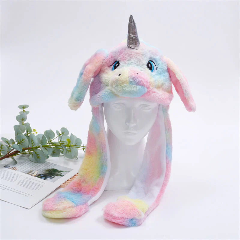 Kinder Mütze mit Wackelohren, buntes Einhorn für Mädchen, lustige Geschenkidee für jede Party.
