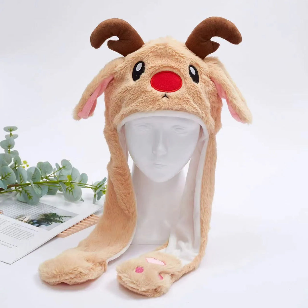 Tiermütze Kaninchen mit Wackelohren, warm & kuschelig, perfekt für kalte Wintertage.
