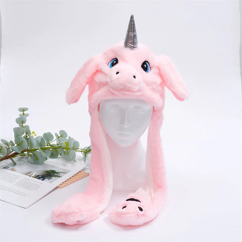 Lustige Kinder Tiermütze mit beweglichen Ohren, Einhorn, perfekt für Karneval & Geburtstage.
