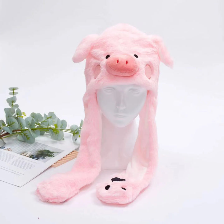 Plüschige Tiermütze mit Ohren zum Hochklappen, für Kinder & Erwachsene, unisex.