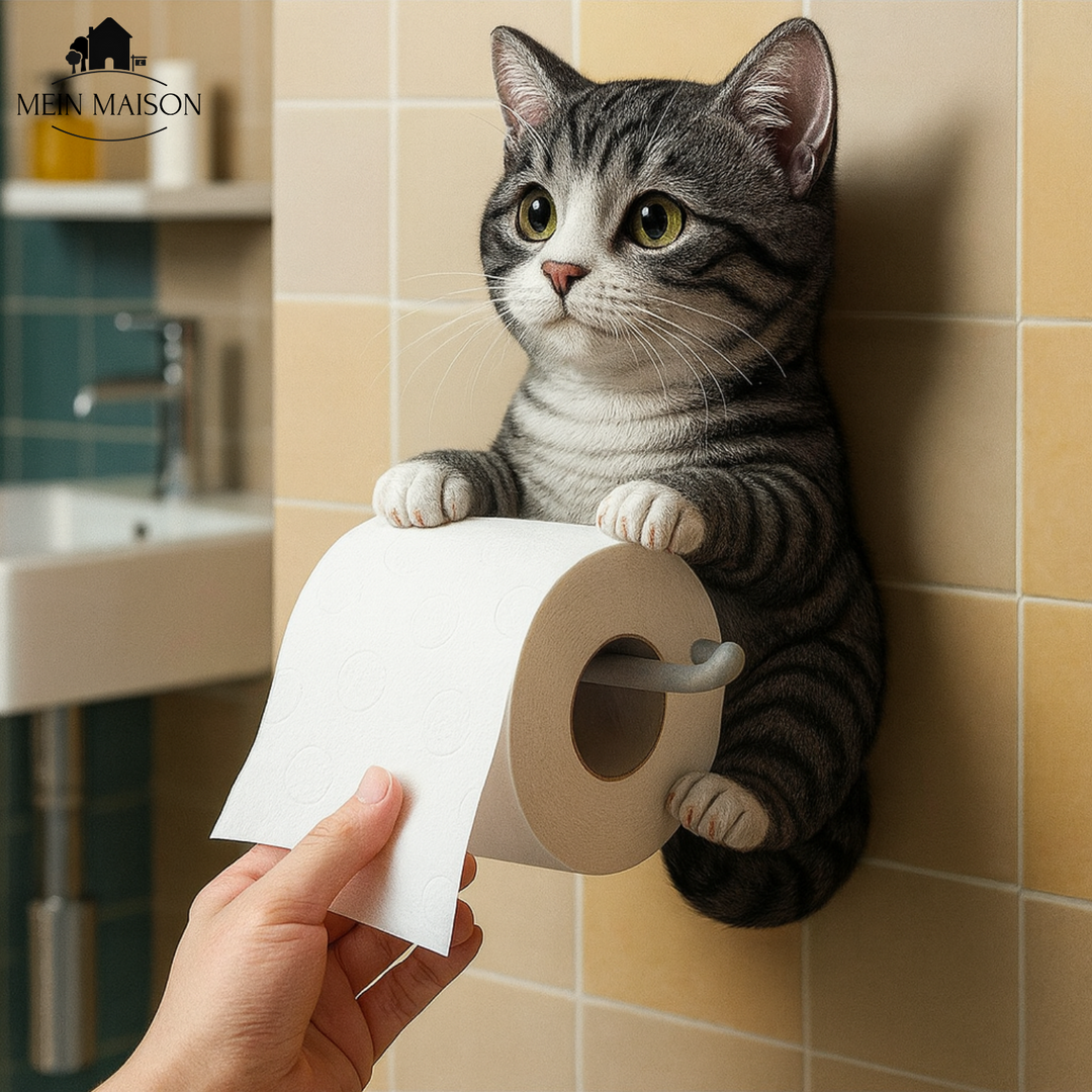 Lustiger Katzen-Toilettenpapierhalter aus Harz, charmante Badezimmerdeko & originelles Katzenaccessoire.