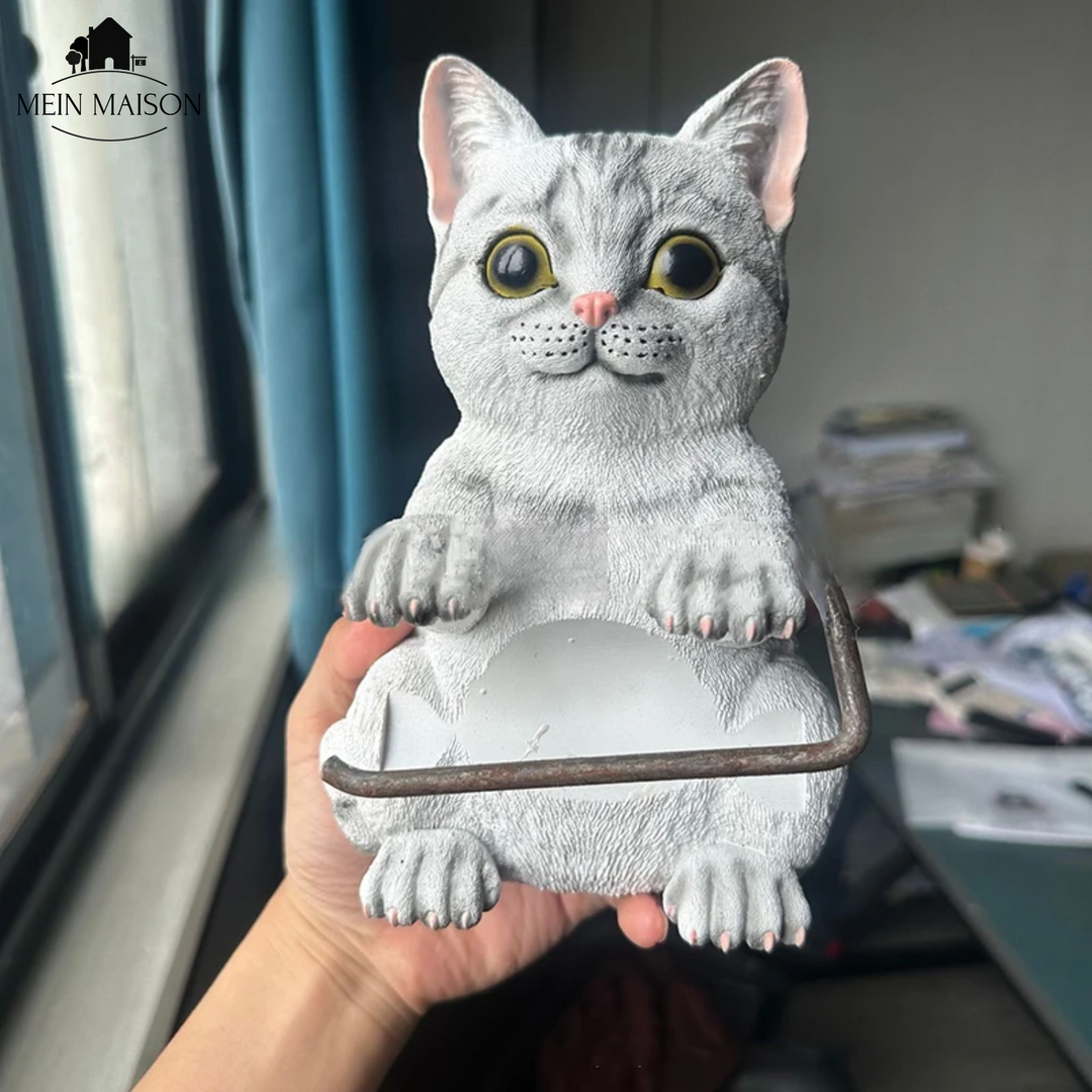 Origineller Katzen-TP-Halter, handbemalte Harzfigur als Blickfang im Badezimmer. Einzigartige Tierliebe.