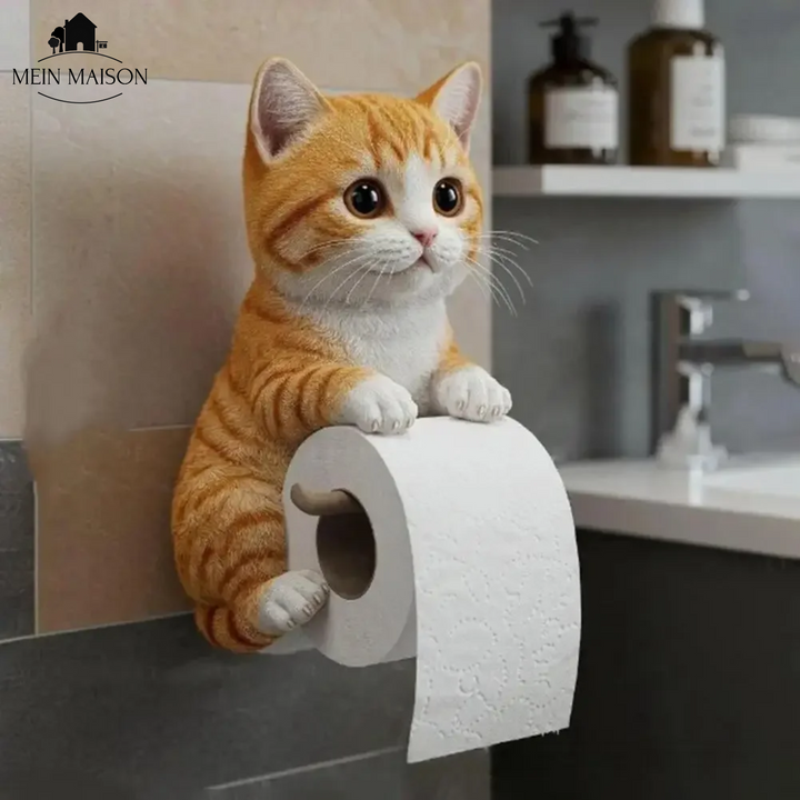 Lustige Katze als Toilettenpapierhalter, funktionale Badezimmerdeko für ein Schmunzeln im Alltag.