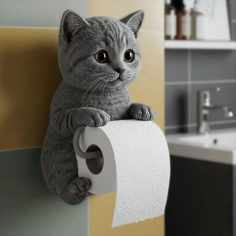 Lustiger Katzen Toilettenpapierhalter mit 3D Katzenkopf für stilvolle Badezimmer Deko. Einfache Wandmontage.
