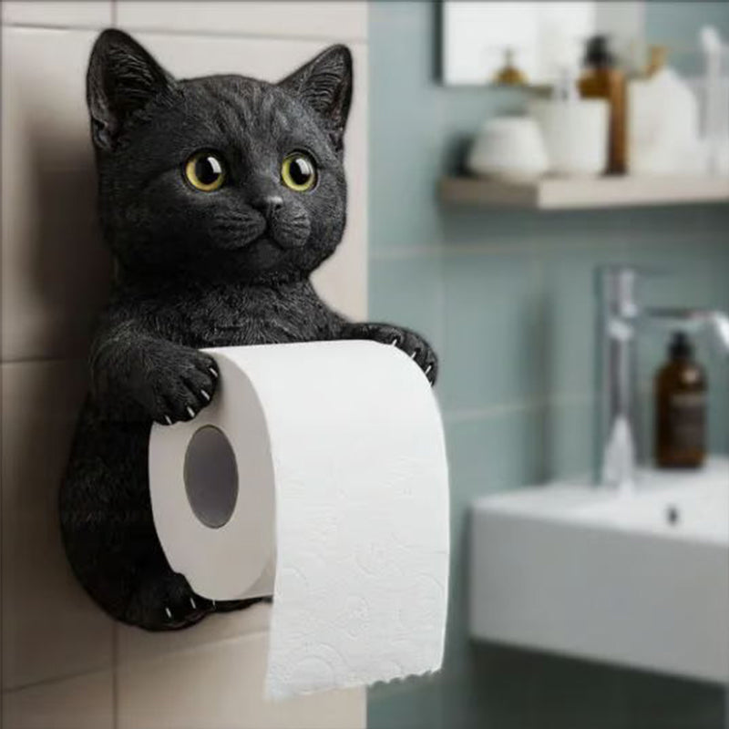 Origineller WC Rollenhalter mit Katzenkopf-Design. Selbstklebend, ideal für Katzenliebhaber und Gäste-WC.